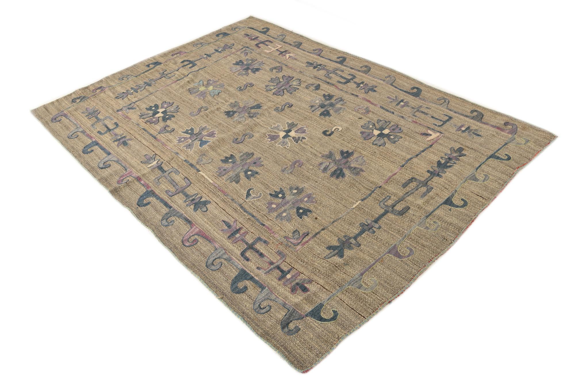 5' 3 x 7' 2 Hand Woven Kilim Suzani Wool Rug