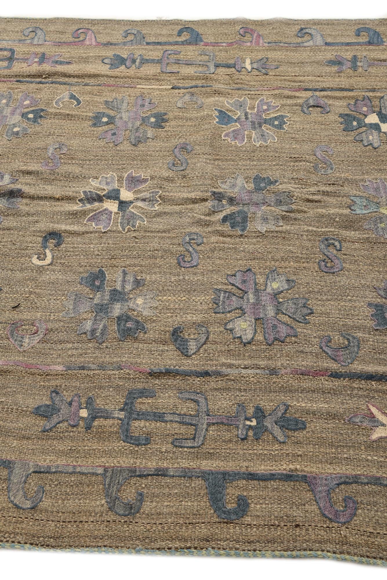 5' 3 x 7' 2 Hand Woven Kilim Suzani Wool Rug