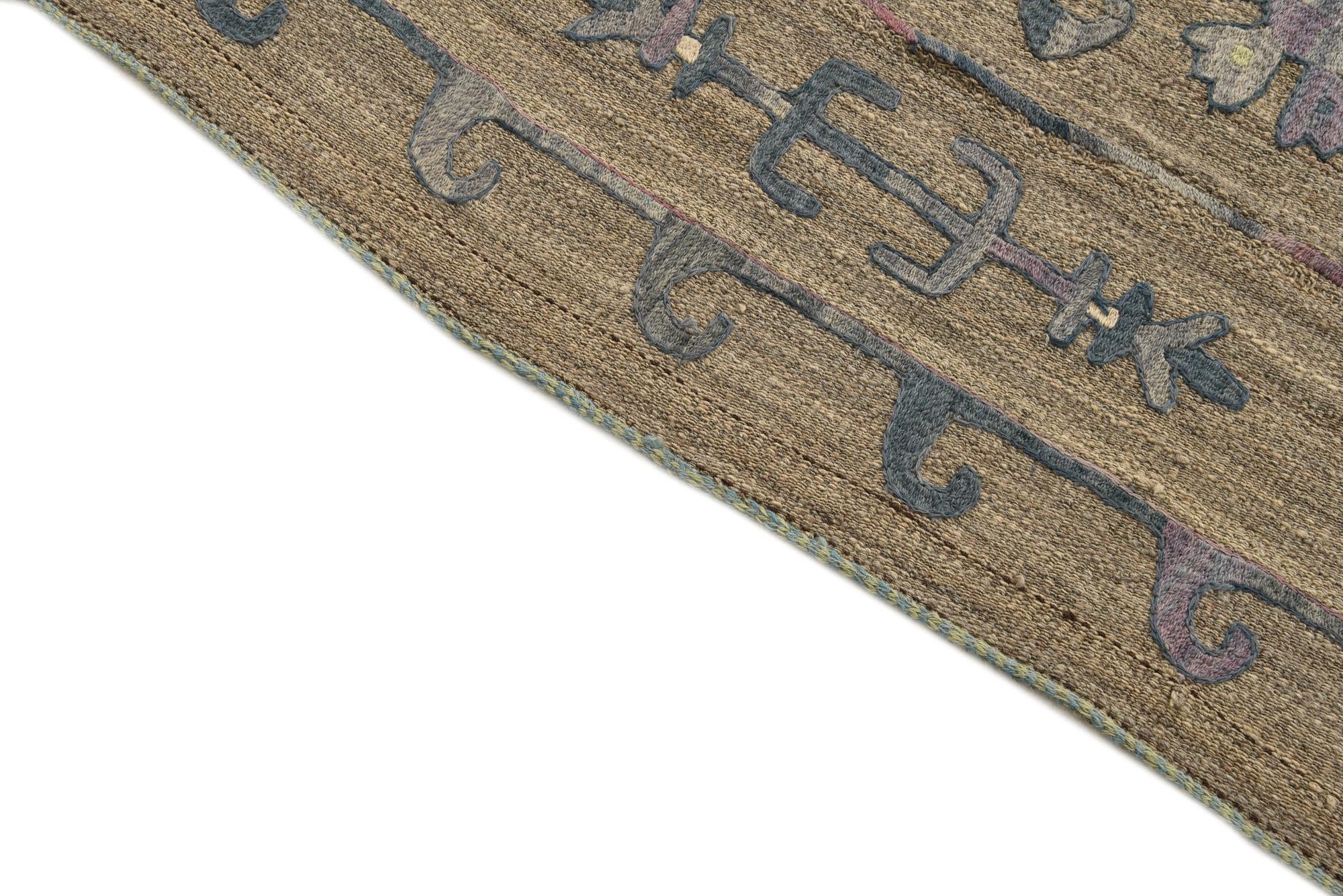 5' 3 x 7' 2 Hand Woven Kilim Suzani Wool Rug