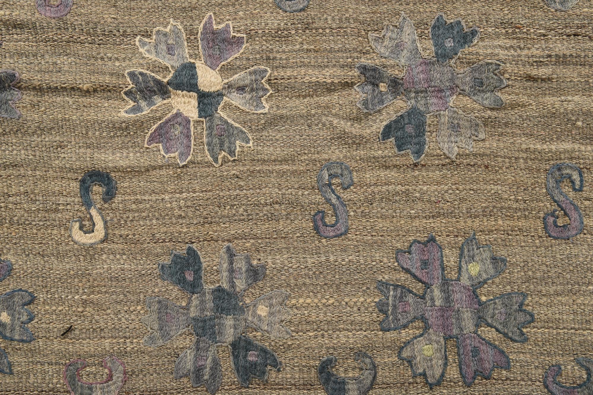 5' 3 x 7' 2 Hand Woven Kilim Suzani Wool Rug