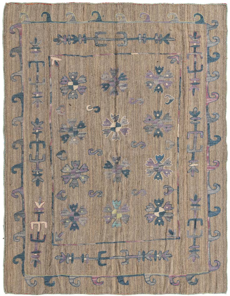 Detail image of 5' 3 x 7' 2 Hand Woven Kilim Suzani Wool Rug