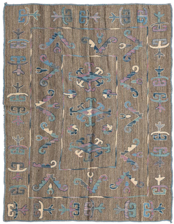 Detail image of 5' 2 x 6' 4 Hand Woven Kilim Suzani Wool Rug
