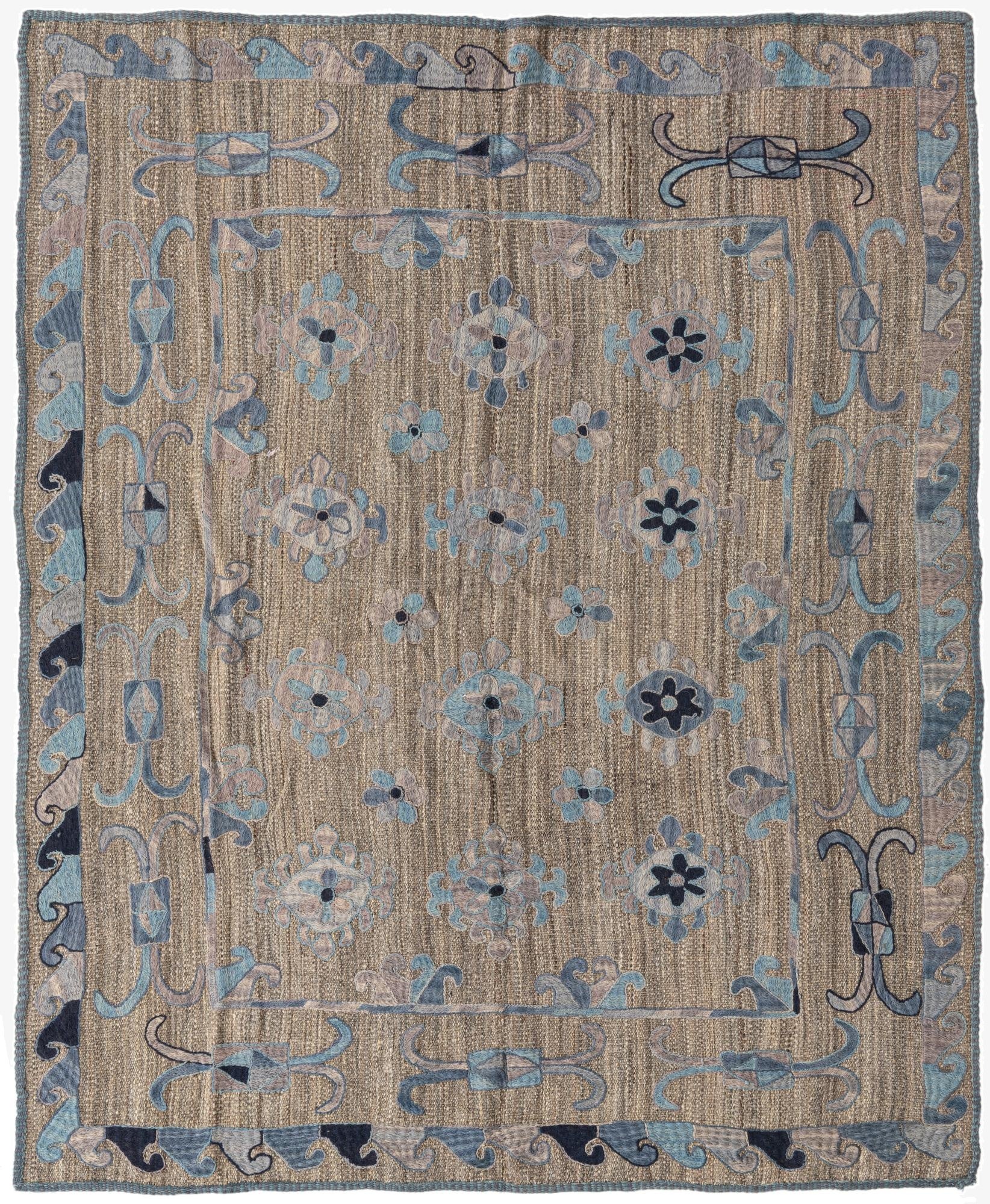 5' 2 x 6' 1  Hand Woven Kilim Suzani Wool Rug