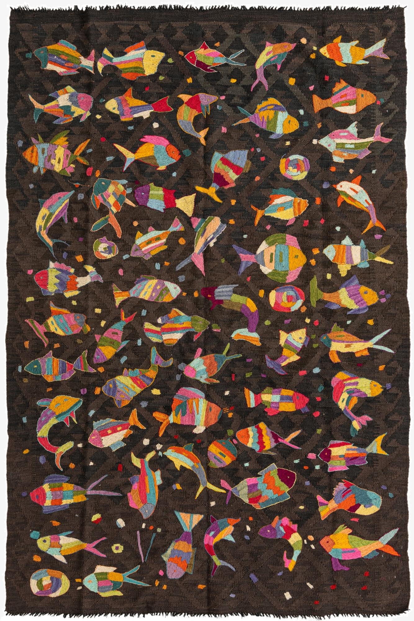 4' 10 x 7' 6  Hand Woven Kilim Suzani Wool Rug