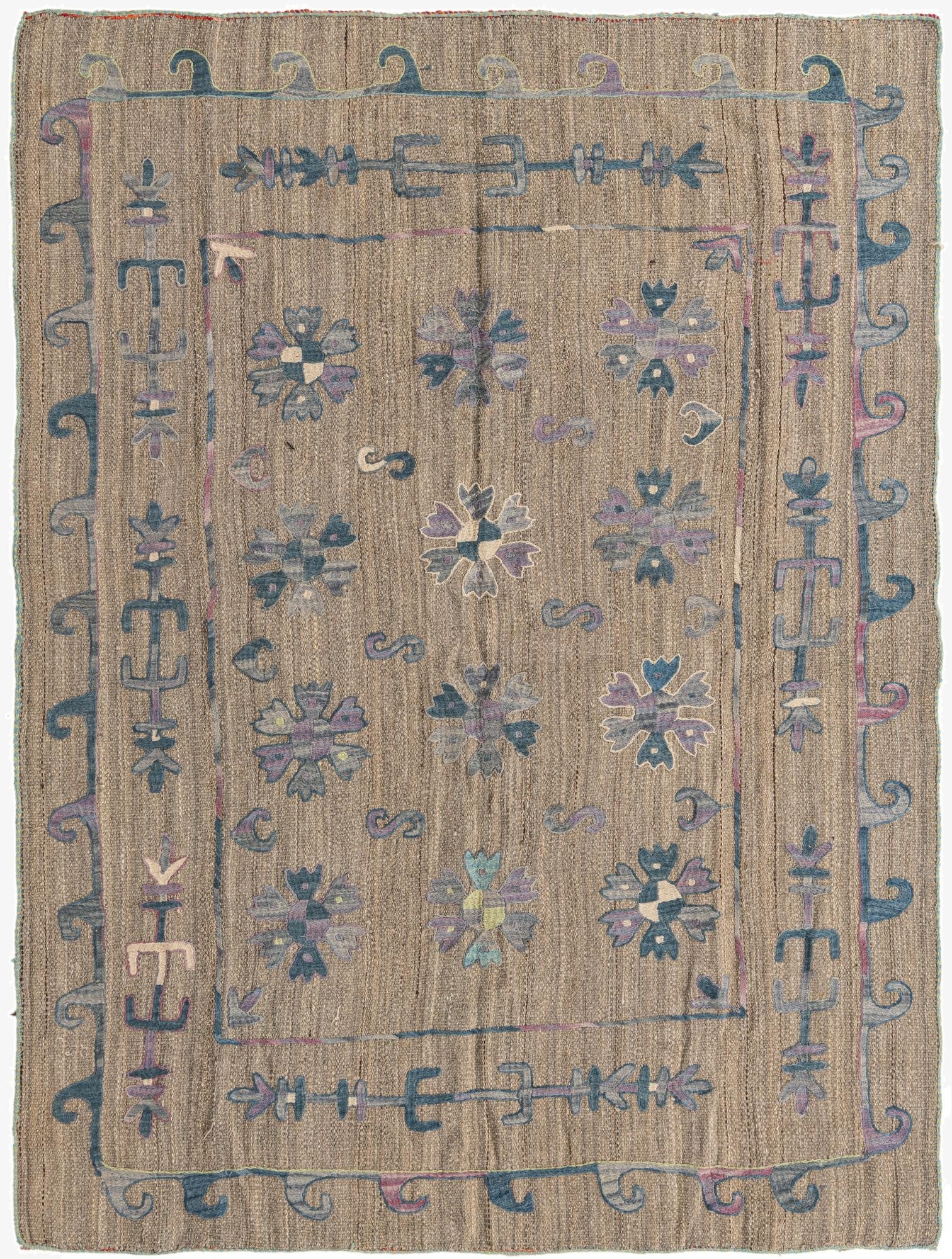 5' 3 x 7' 2  Hand Woven Kilim Suzani Wool Rug