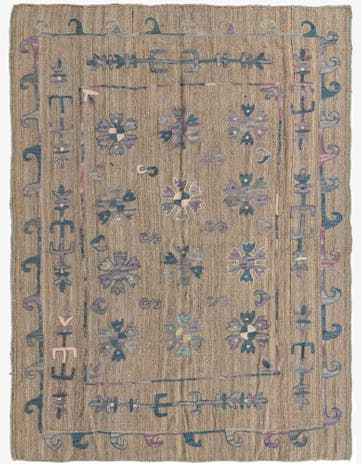 5' 3 x 7' 2 Hand Woven Kilim Suzani Wool Rug