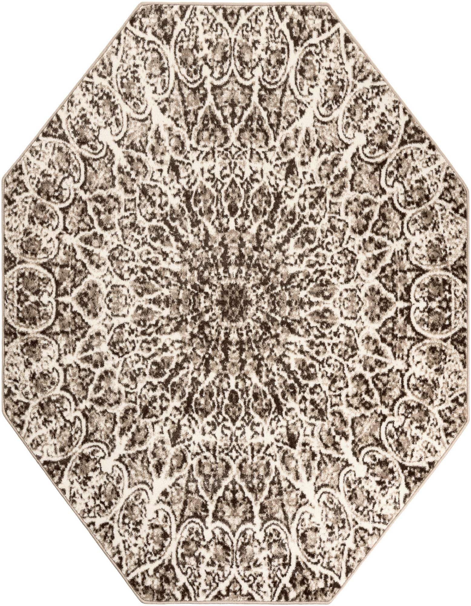 Octagon-shaped Monte Carlo rug in browns and tans featuring a traditional medallion and Oriental pattern.