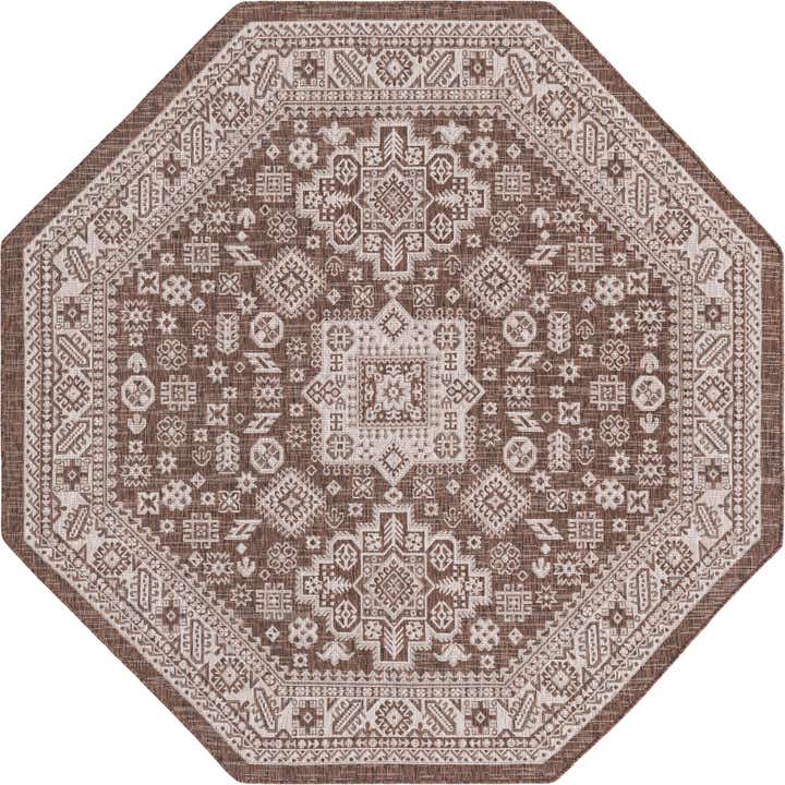 7' 10 x 7' 10 Easy-Clean Aztec Indoor / Outdoor Octagon Rug