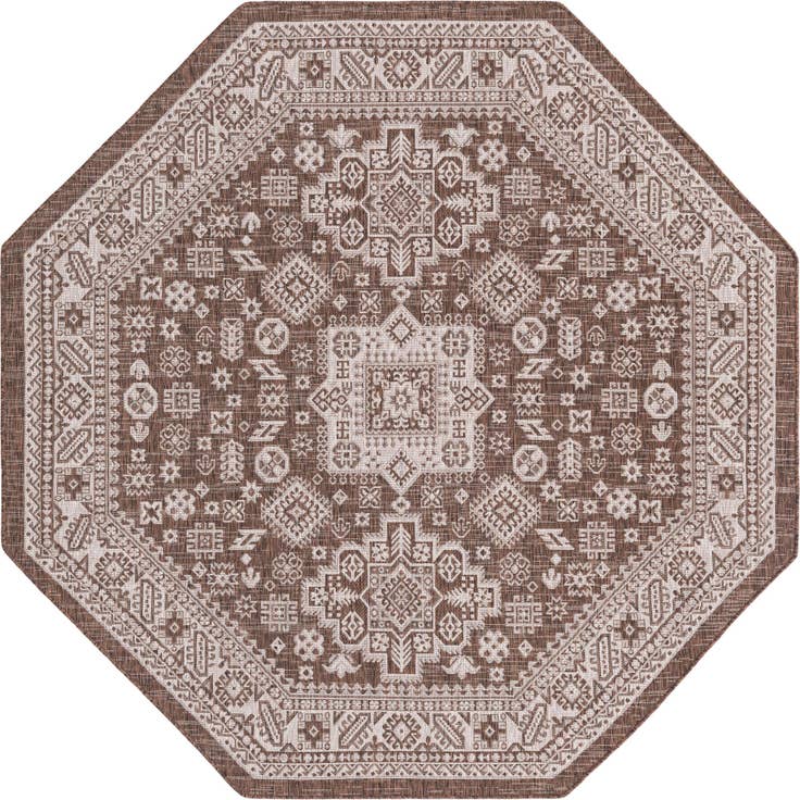 Detail image of 7' 10 x 7' 10 Easy-Clean Aztec Indoor / Outdoor Octagon Rug