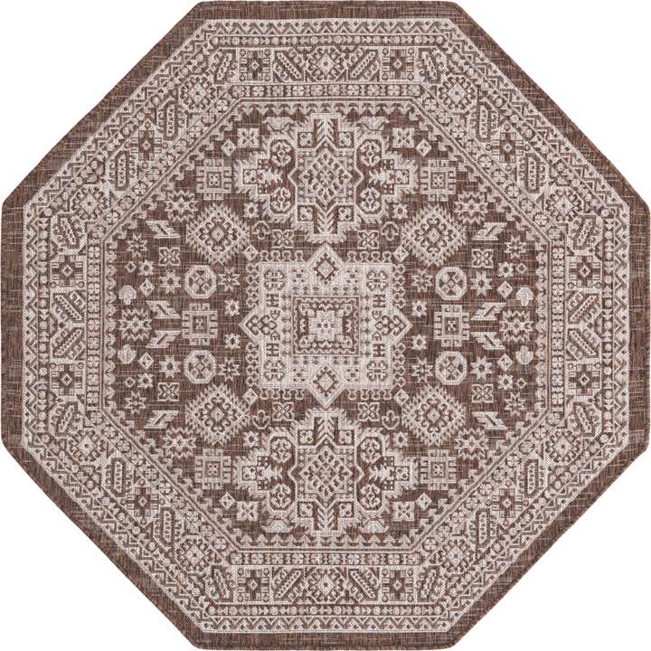 5' 3 x 5' 3 Easy-Clean Aztec Indoor / Outdoor Octagon Rug
