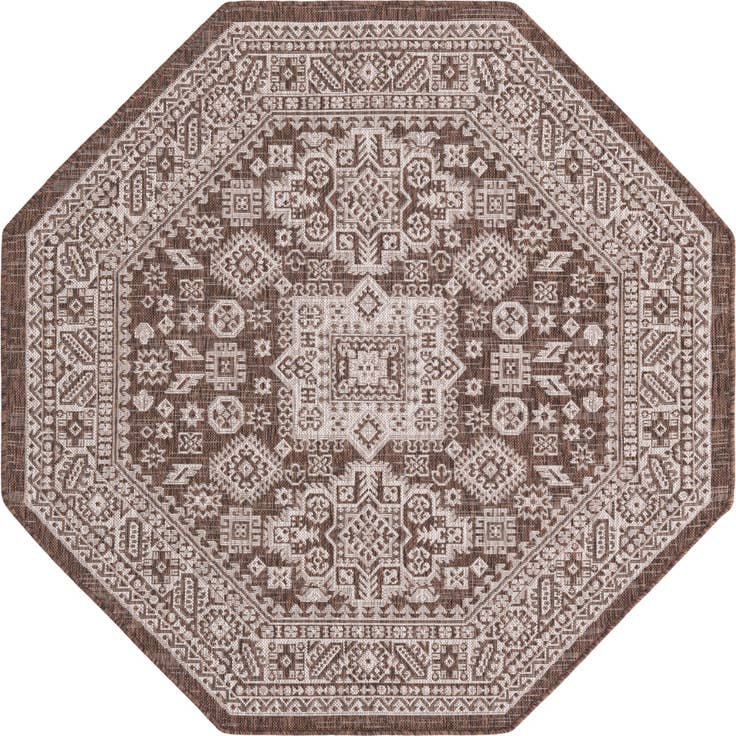 Detail image of 5' 3 x 5' 3 Easy-Clean Aztec Indoor / Outdoor Octagon Rug