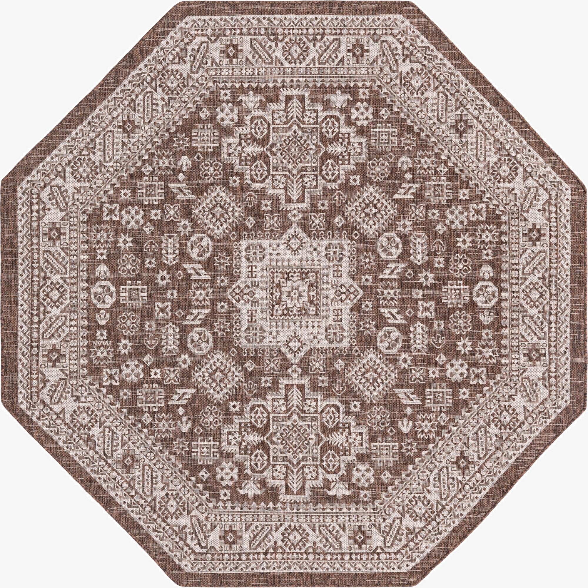 7' 10 x 7' 10  Washable Aztec Indoor / Outdoor Octagon Rug