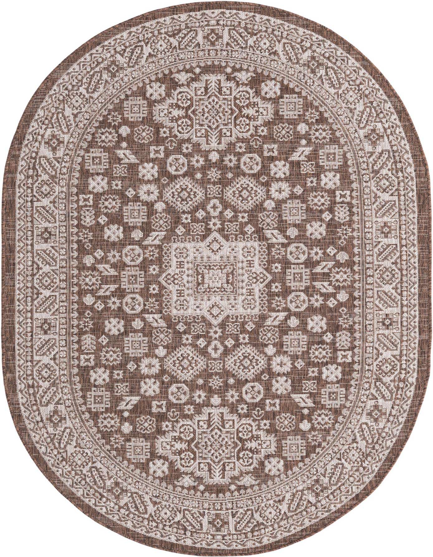5' 3 x 8' Easy-Clean Aztec Indoor / Outdoor Oval Rug