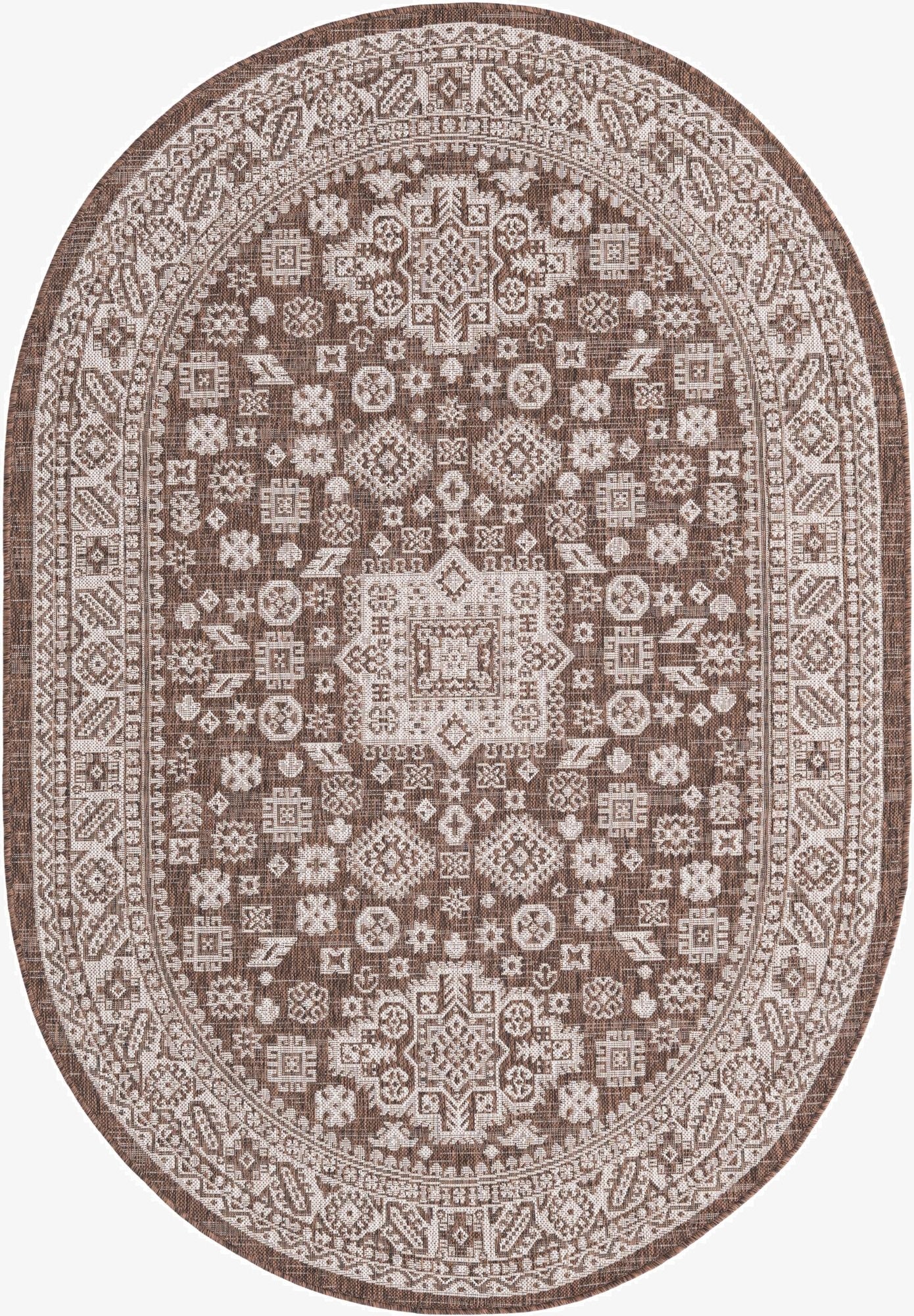 Primary image 5' 3 x 8'  Washable Aztec Indoor / Outdoor Oval Rug