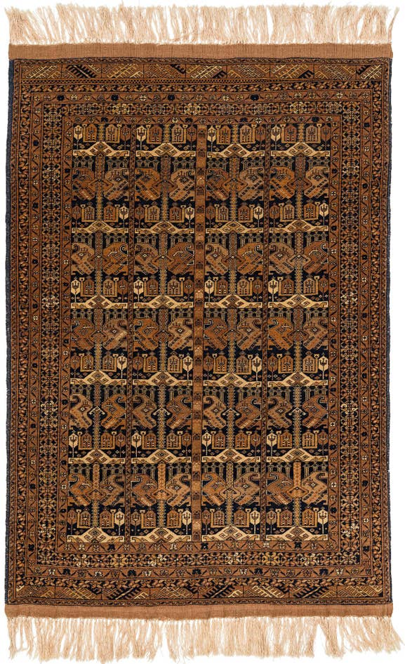 Detail image of 4' x 6' 2 Hand Knotted Afghan Akhche Wool Rug
