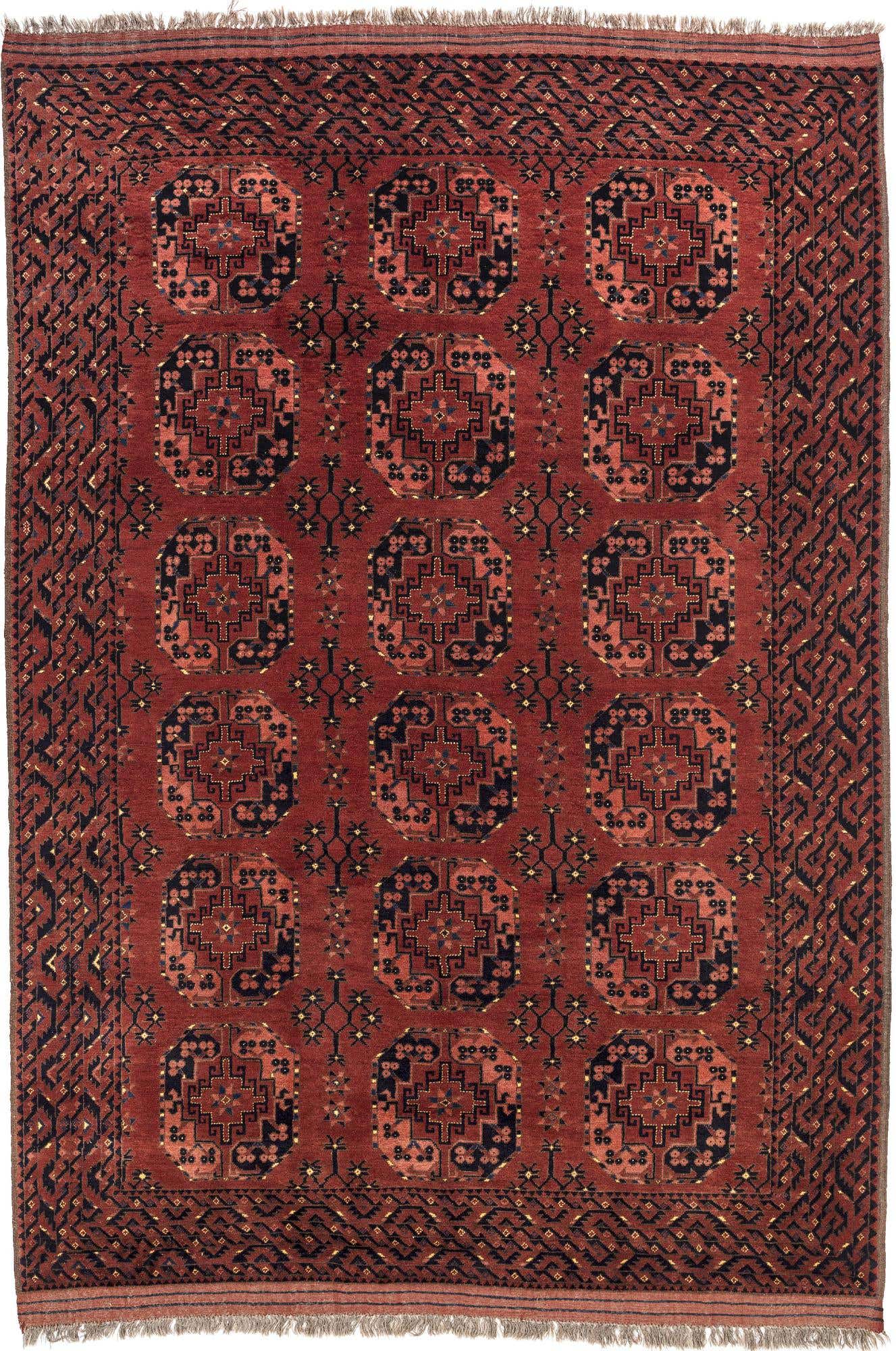 6' 7 x 9' 10 Hand Knotted Afghan Akhche Wool Rug