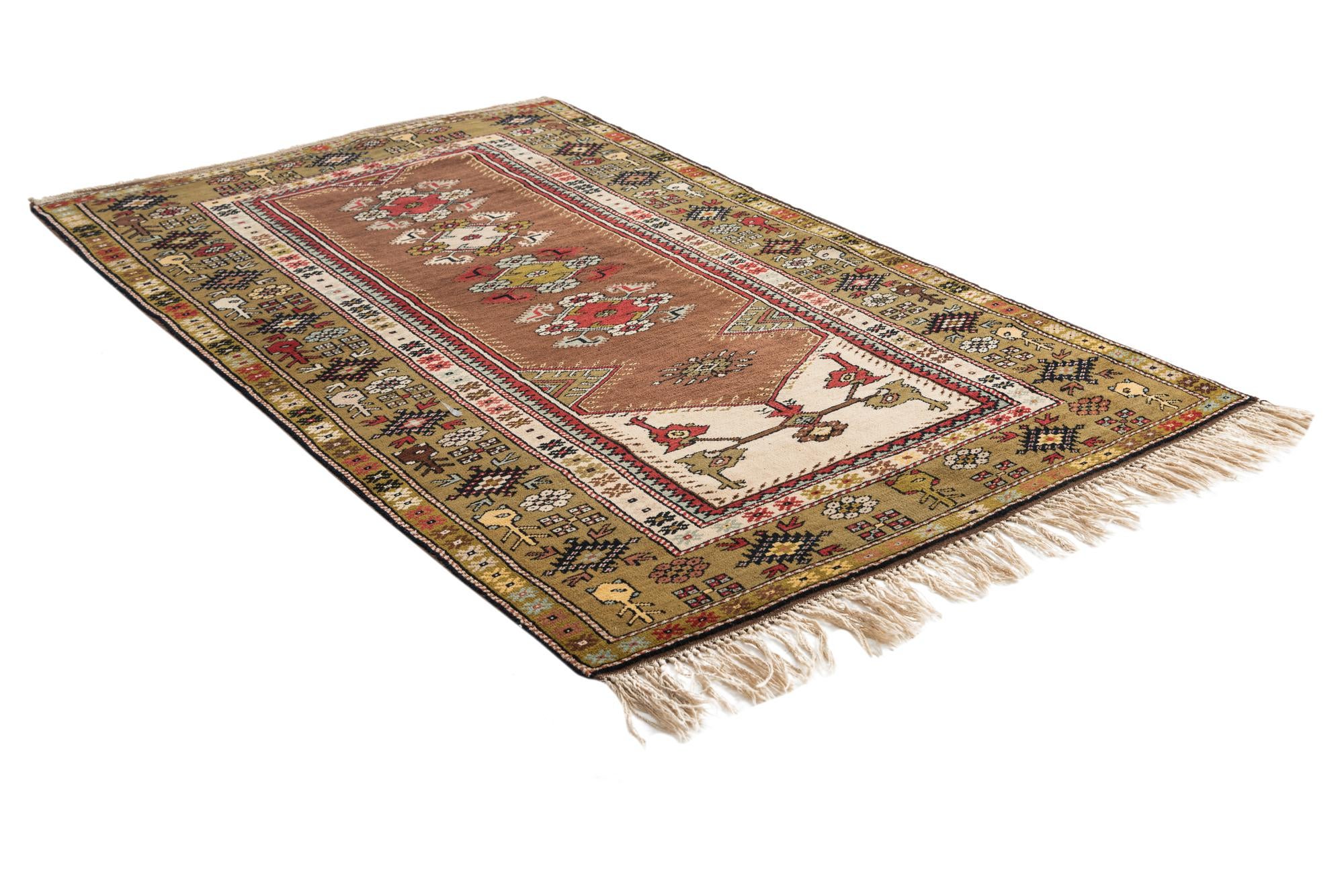 4' 3 x 7' Hand Knotted Anatolian Oriental Wool Rug