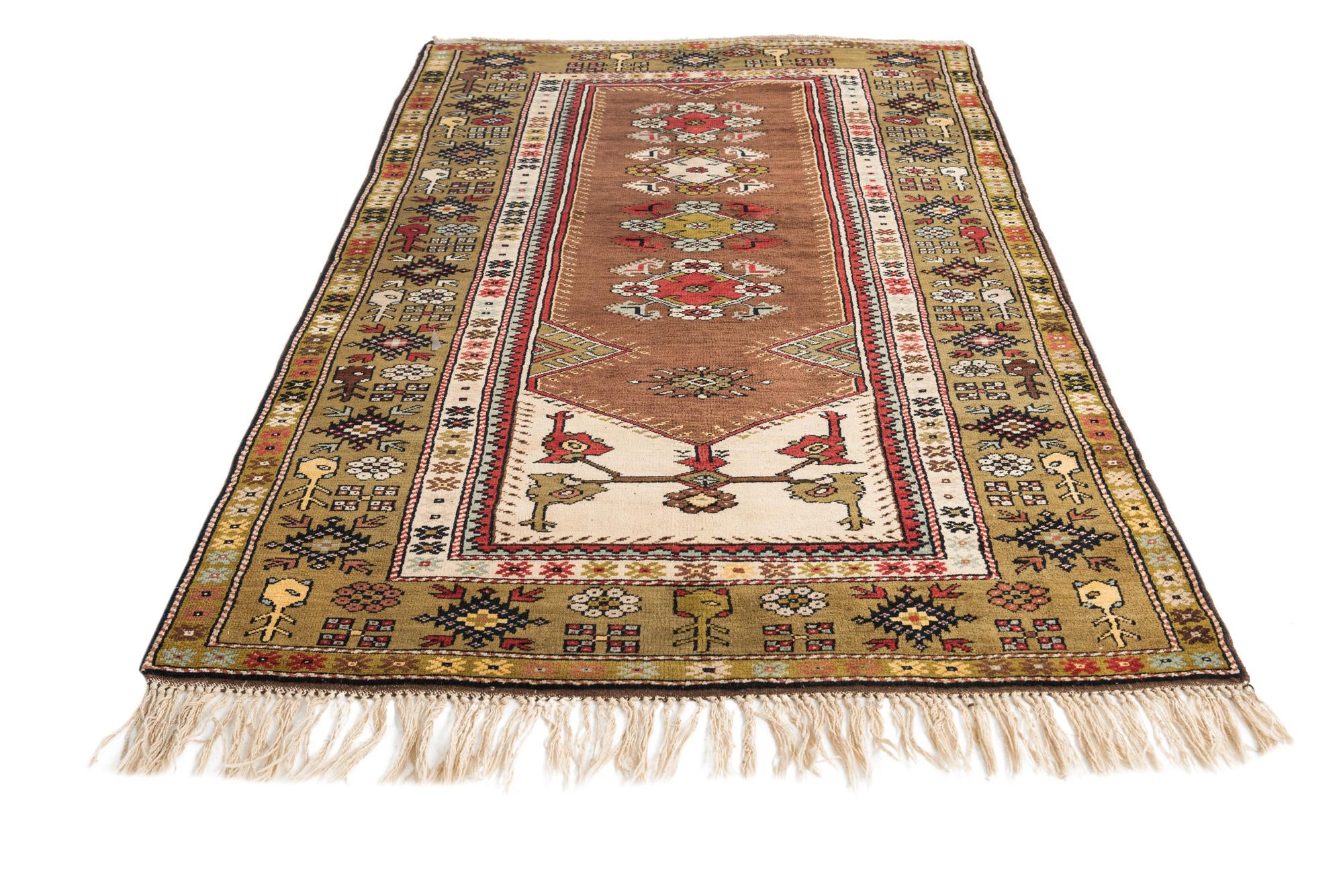 4' 3 x 7' Hand Knotted Anatolian Oriental Wool Rug