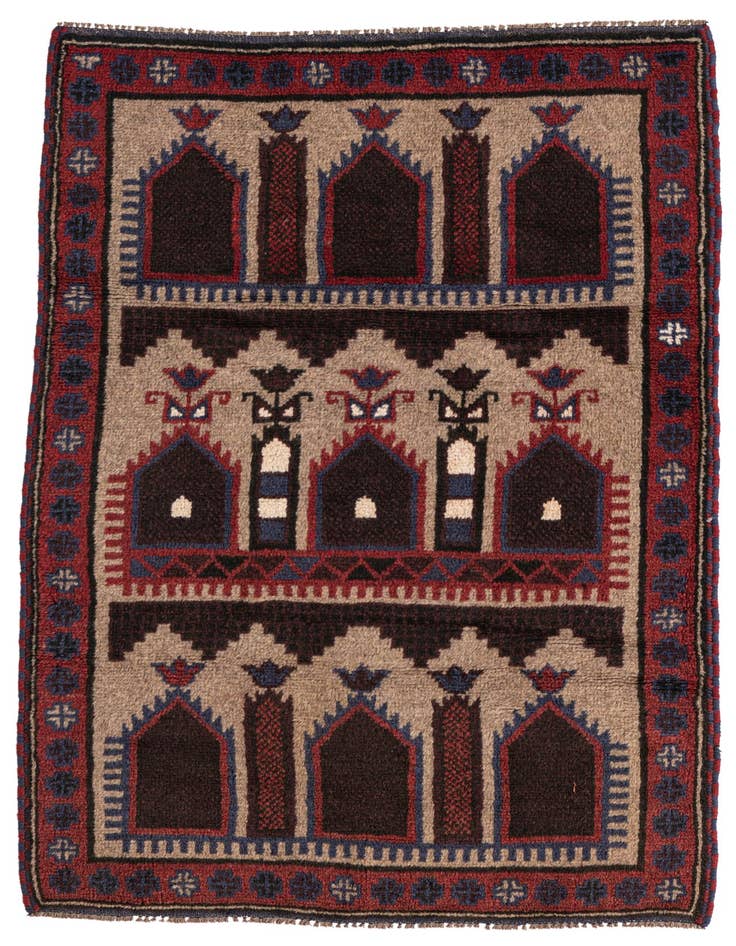 Detail image of 2' 10 x 4' 5 Hand Knotted Balouch Persian Wool Rug