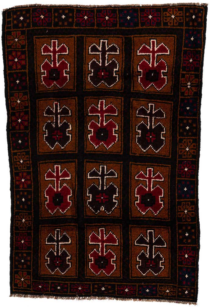 3' x 4' 6 Hand Knotted Balouch Persian Wool Rug