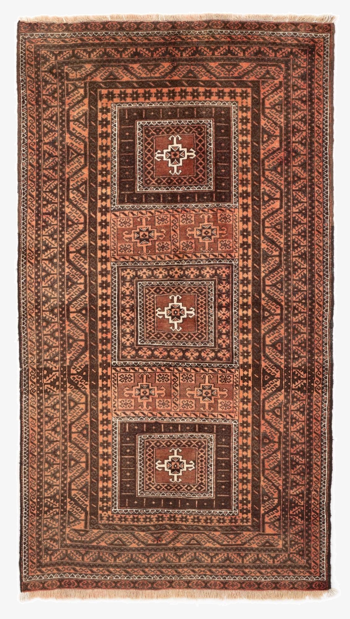3' 11 x 7' 1  Hand Knotted Balouch Persian Wool Rug