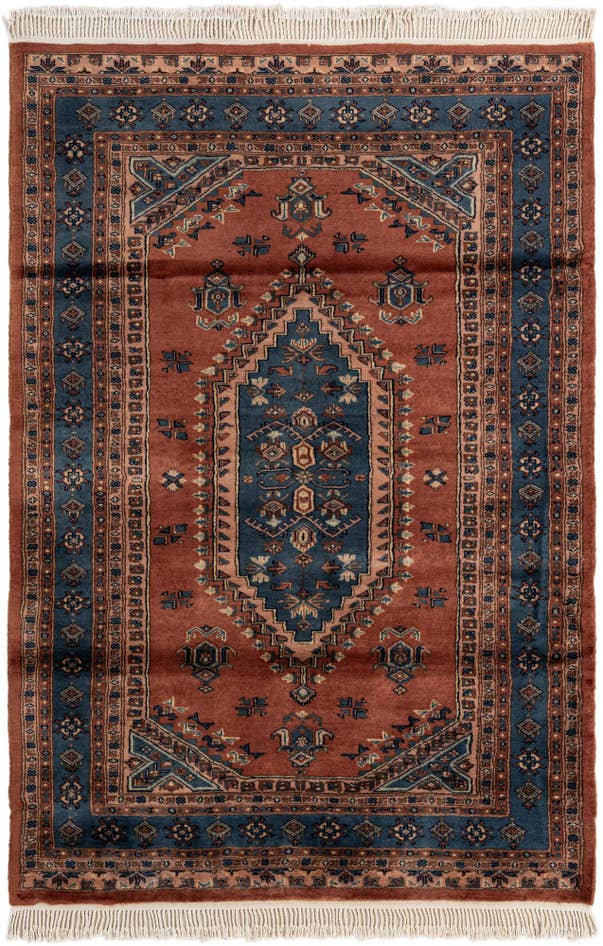 Detail image of 4' 1 x 6' Hand Knotted Bokhara Oriental Wool Rug