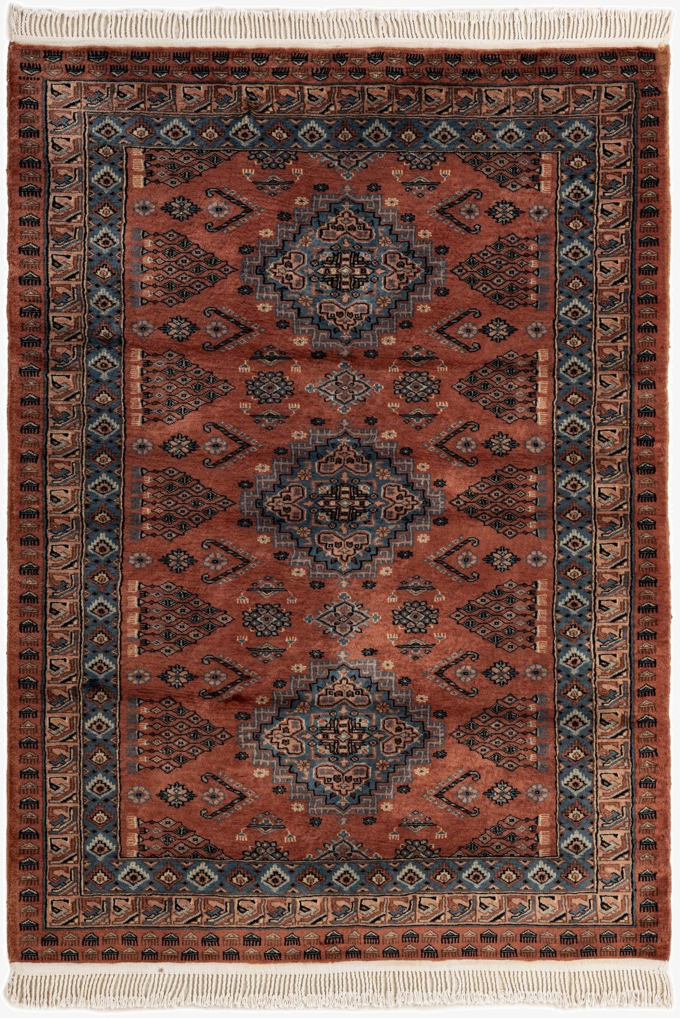 4' 4 x 6' 2  Hand Knotted Bokhara Oriental Wool Rug