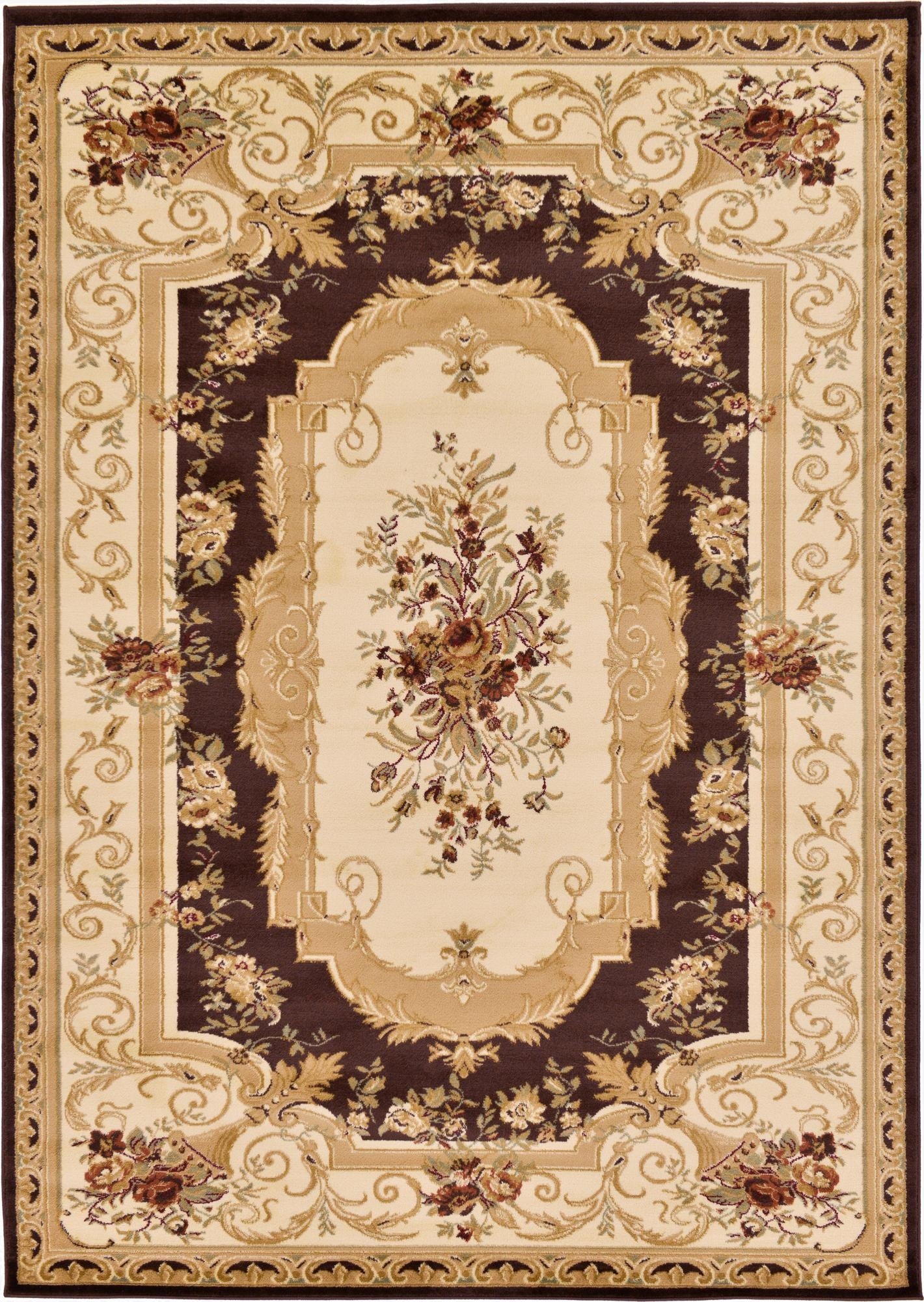 A rectangular 7x10 Chateau rug featuring a traditional botanical pattern in shades of brown, tan, and cream.