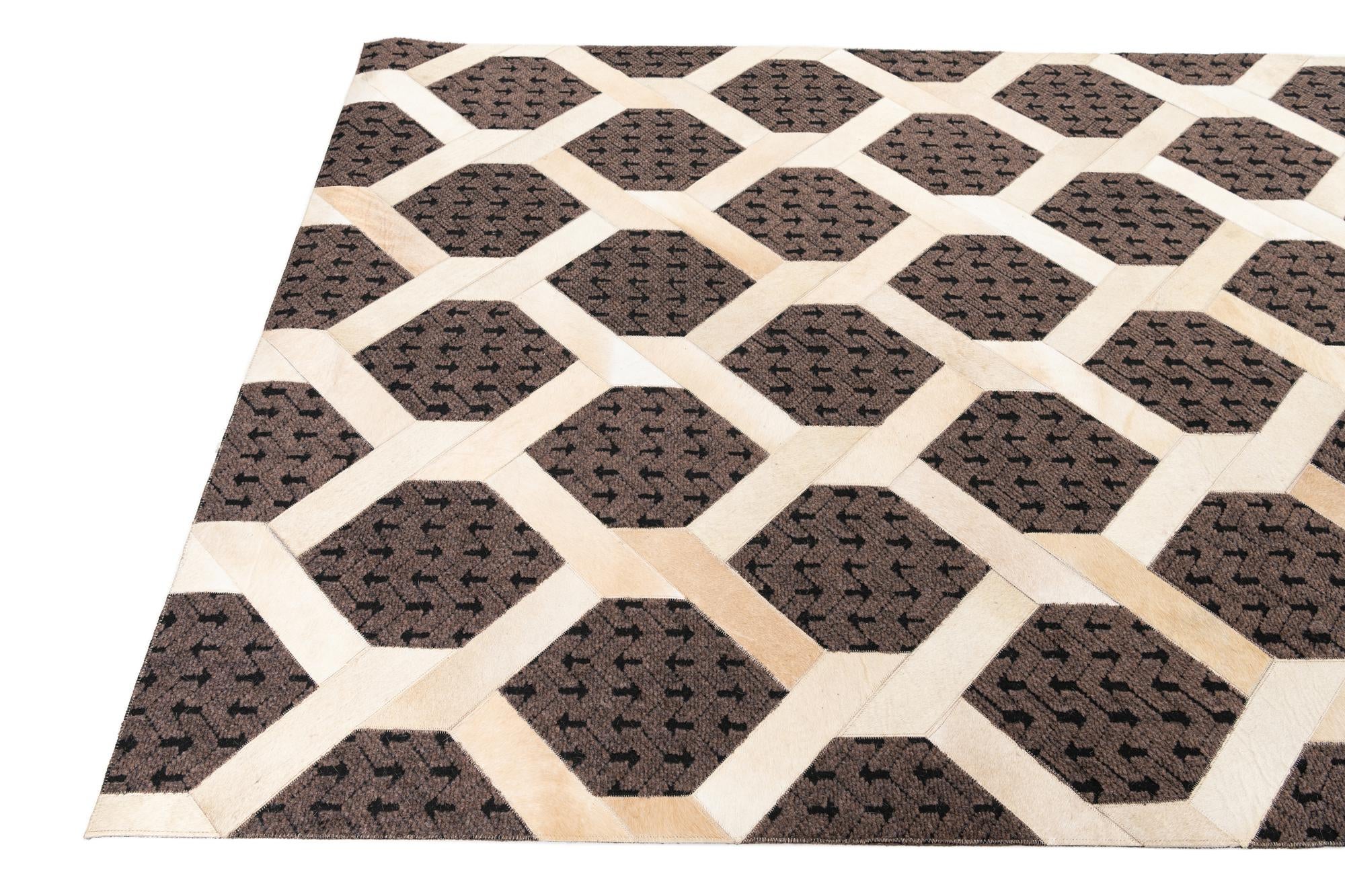 5' 2 x 7' 9 Cowhide Leather Rug
