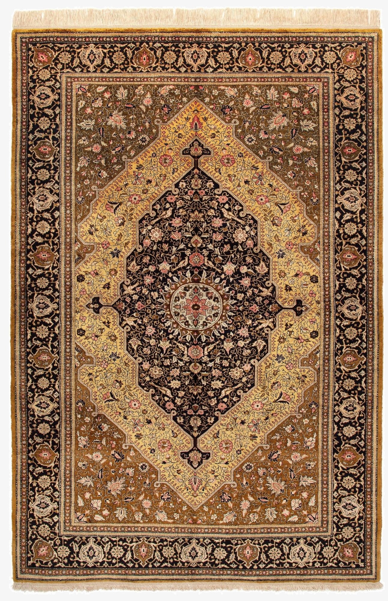 4' 6 x 6' 9  Hand Knotted Ghom Persian Rug