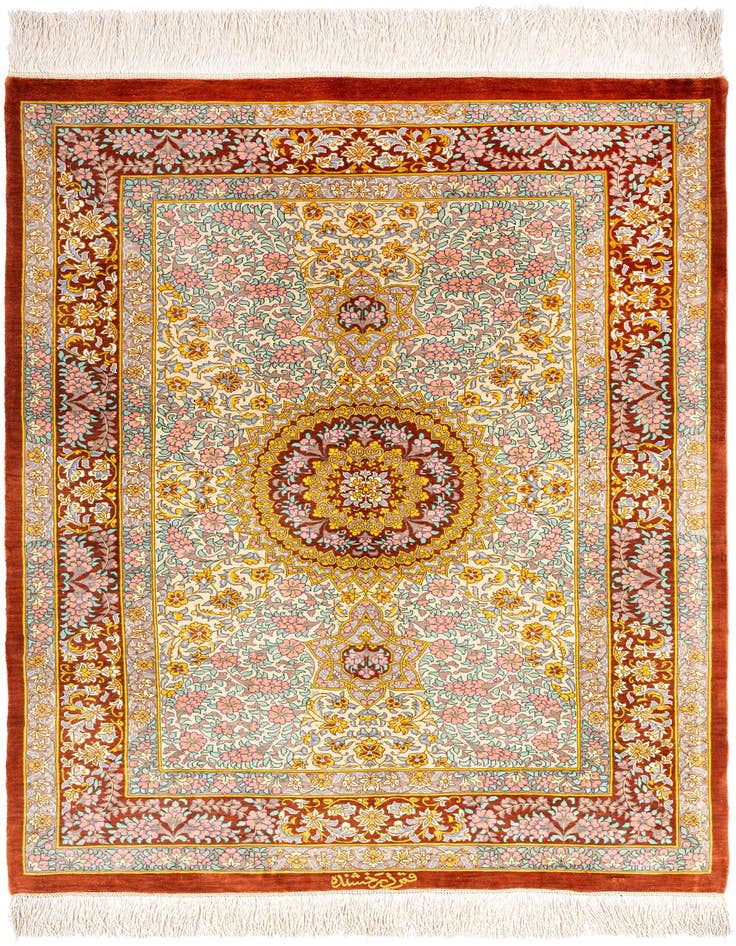 Detail image of 2' 7 x 3' 10 Ghom Silk Rug