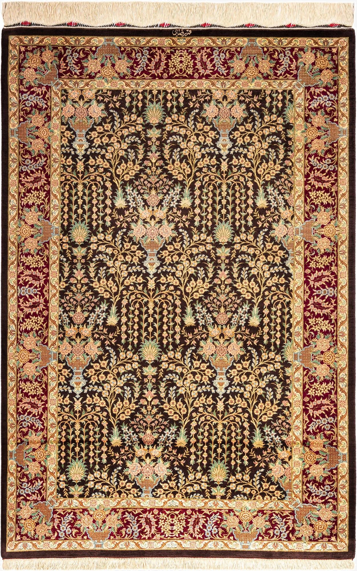 3' 2 x 4' 10 Ghom Silk Rug