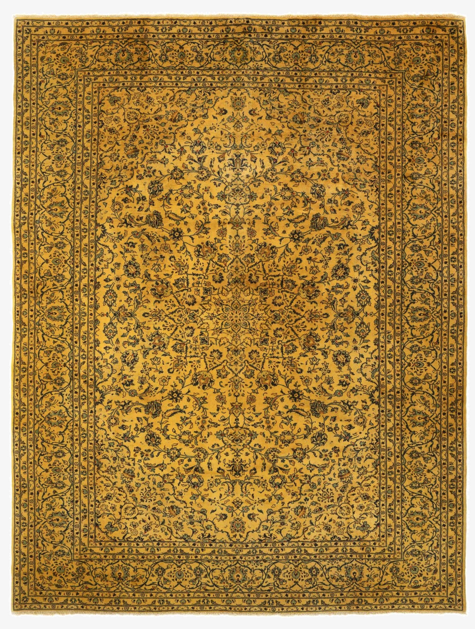 9' 7 x 12' 10  Hand Knotted Kashan Persian Wool Rug