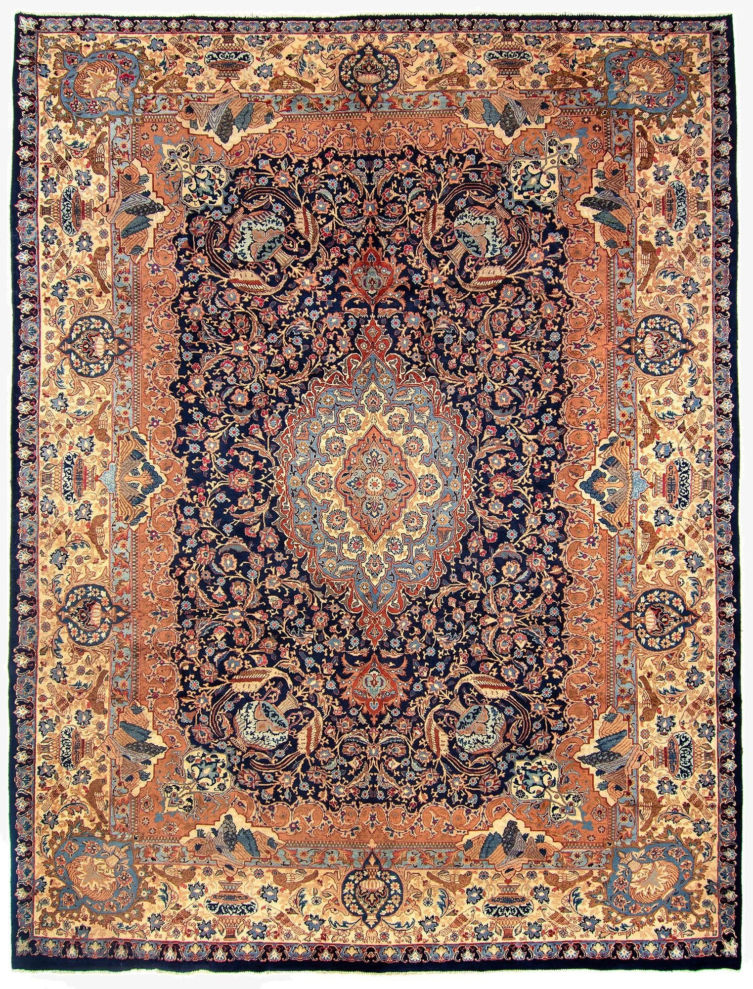 9' 7 x 12' 6  Hand Knotted Kashan Persian Rug