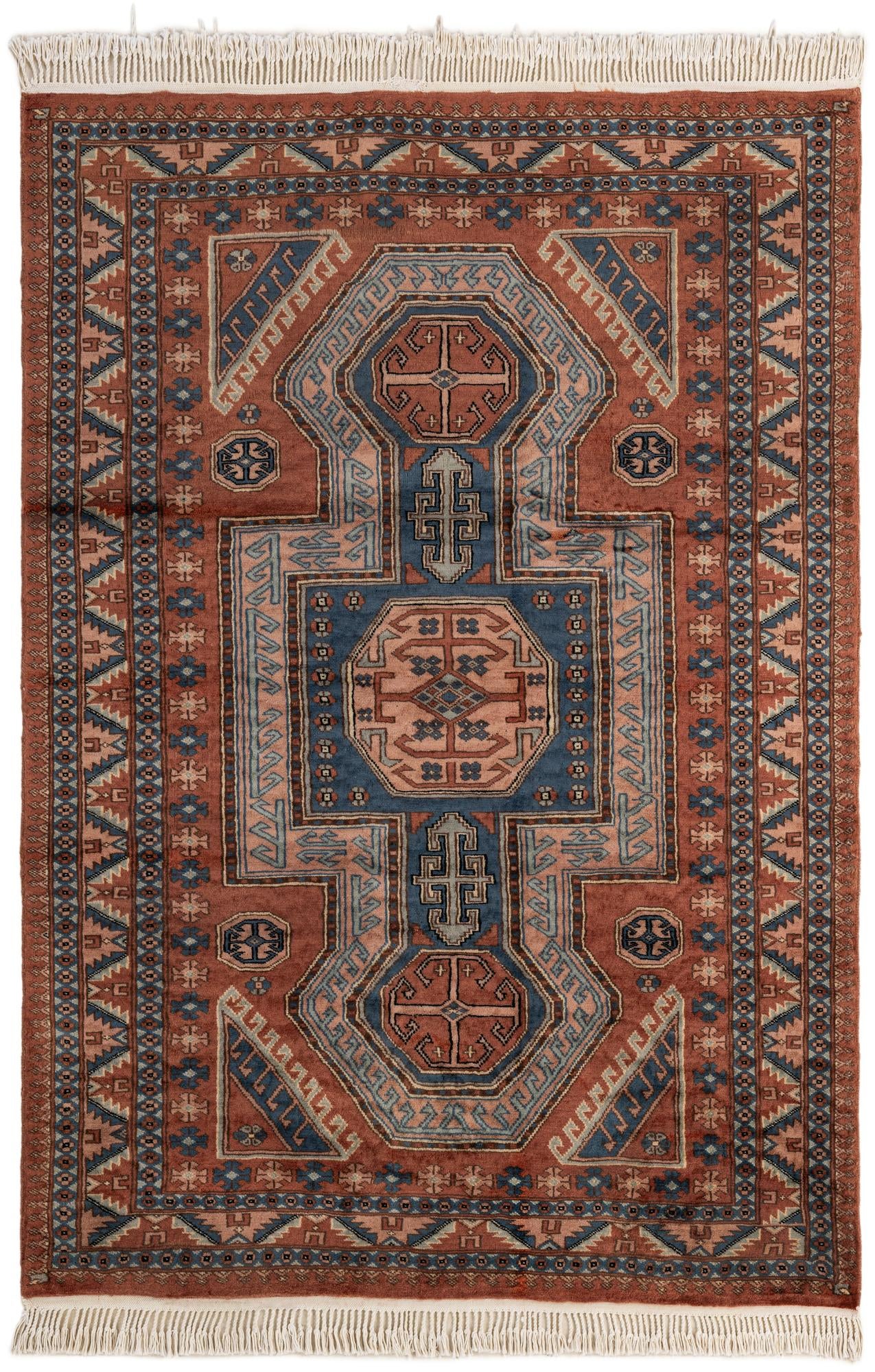4' 3 x 6' 1  Hand Knotted Kazak Oriental Wool Rug