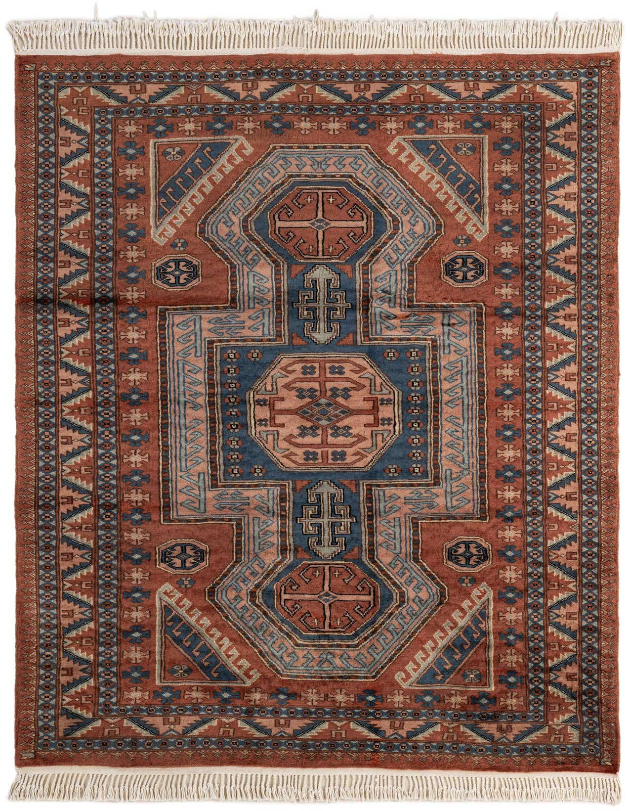 4' 3 x 6' 1 Hand Knotted Kazak Oriental Wool Rug