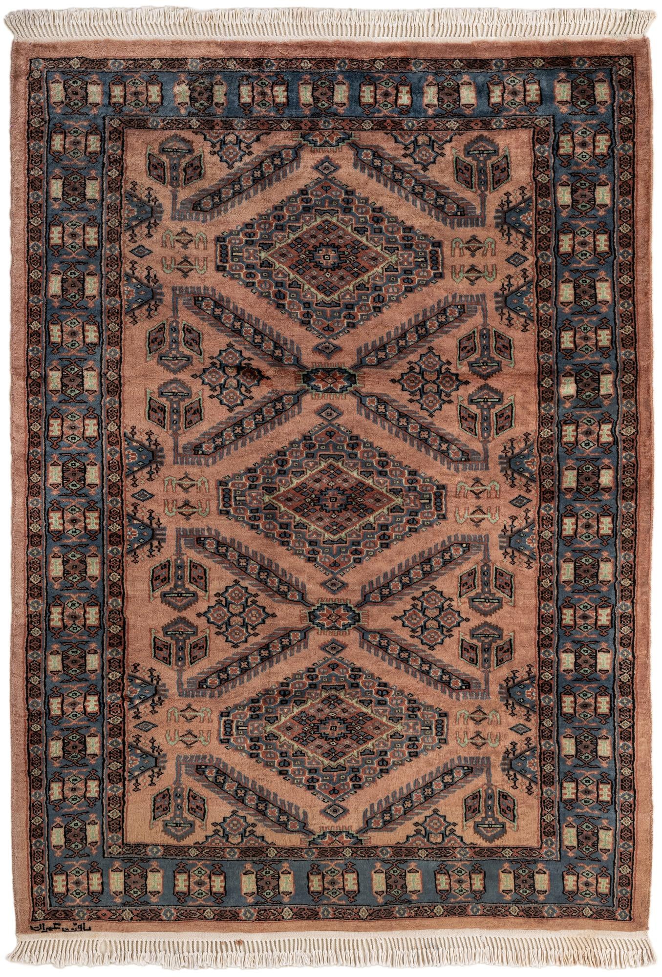 4' 4 x 6' 3  Hand Knotted Kazak Oriental Wool Rug