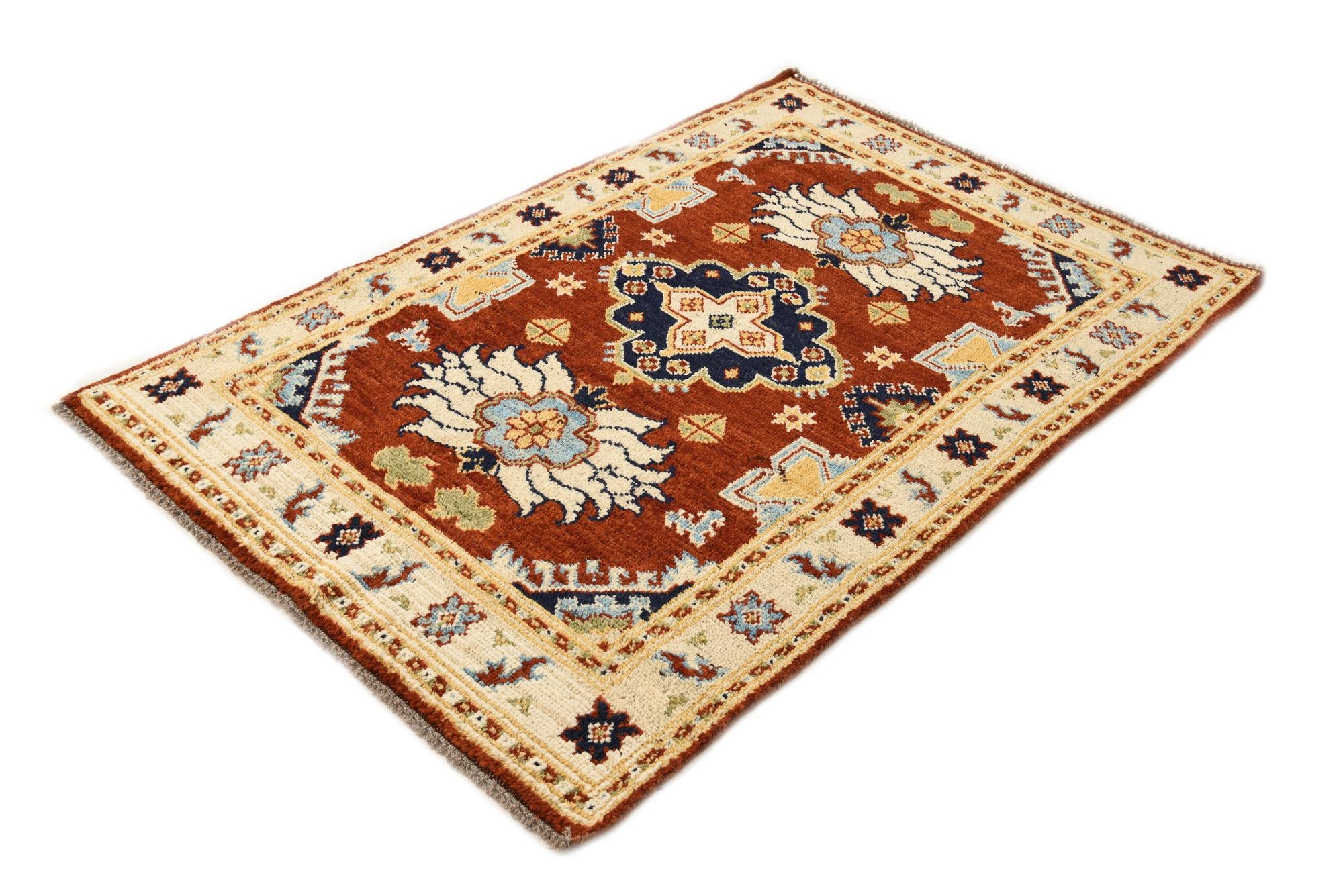 4' x 5' 10 Hand Knotted Kazak Wool Rug