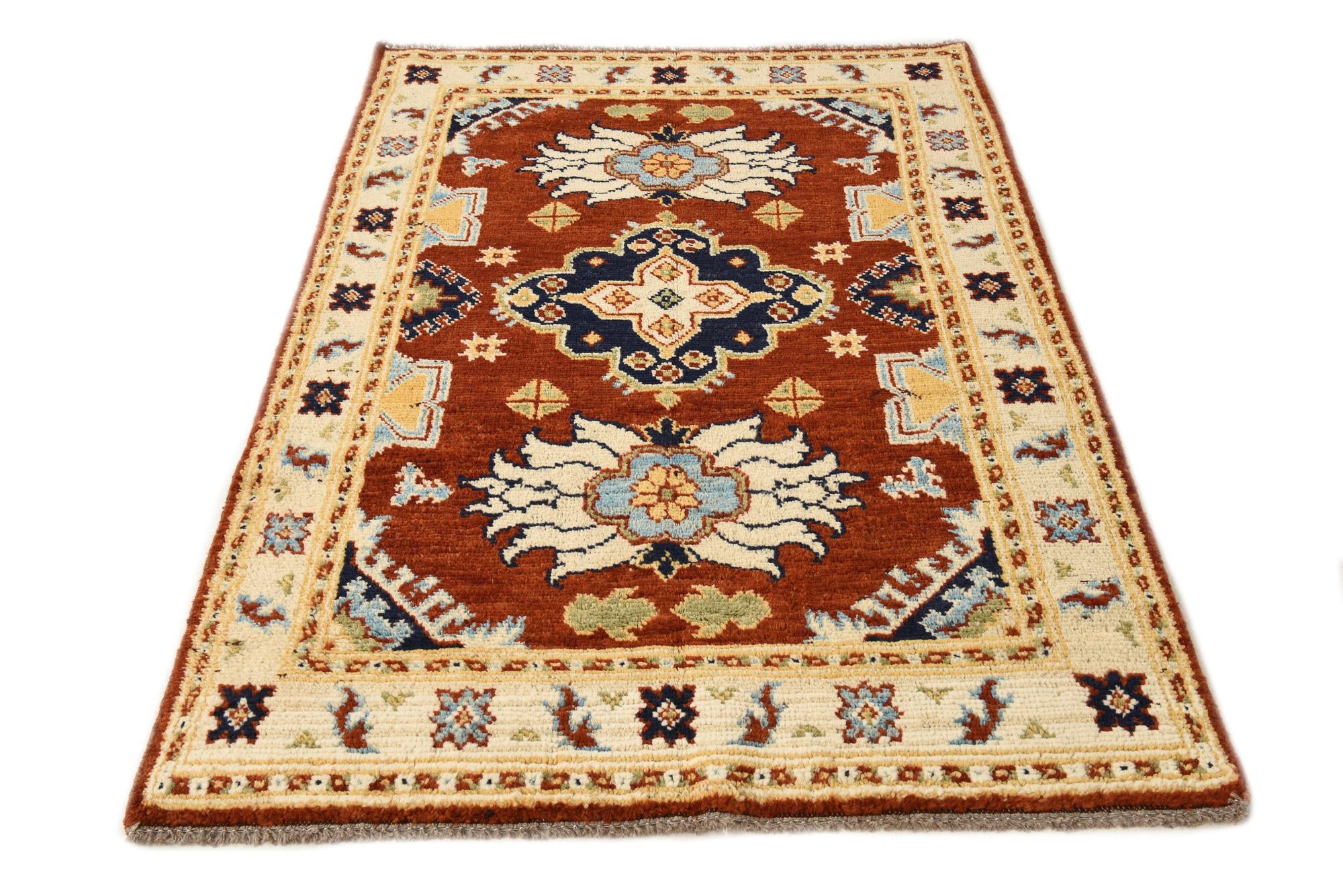 4' x 5' 10 Hand Knotted Kazak Wool Rug