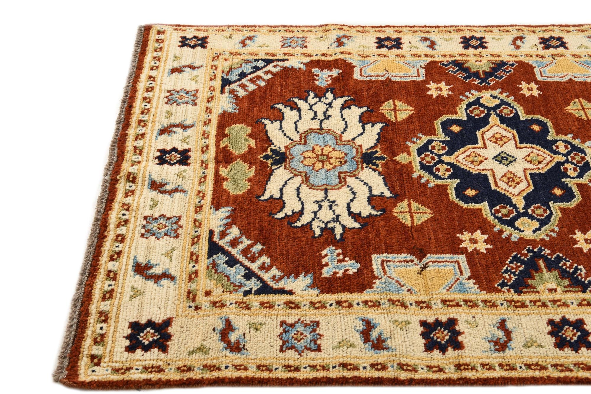 4' x 5' 10 Hand Knotted Kazak Wool Rug
