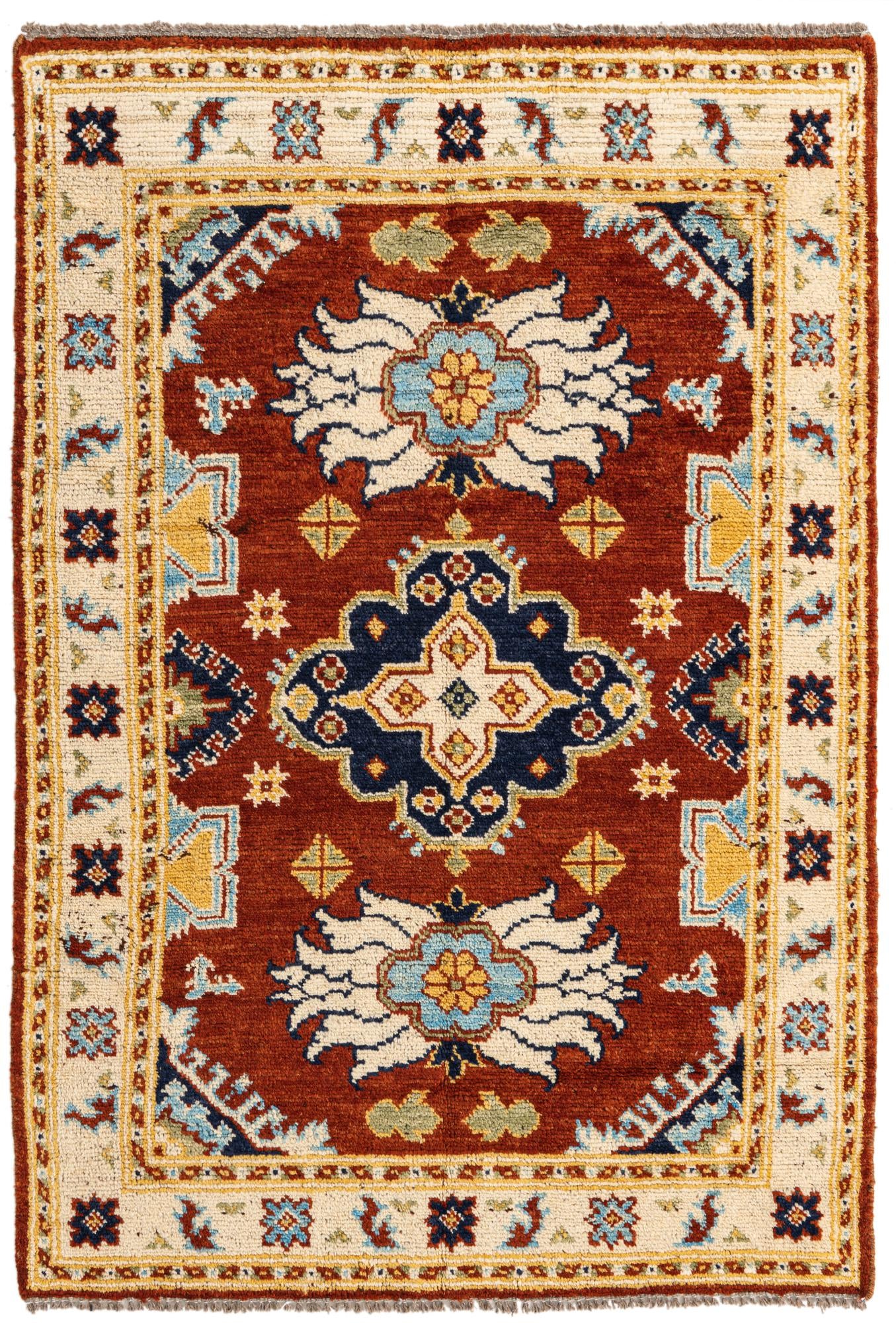 4' x 5' 10 Hand Knotted Kazak Wool Rug