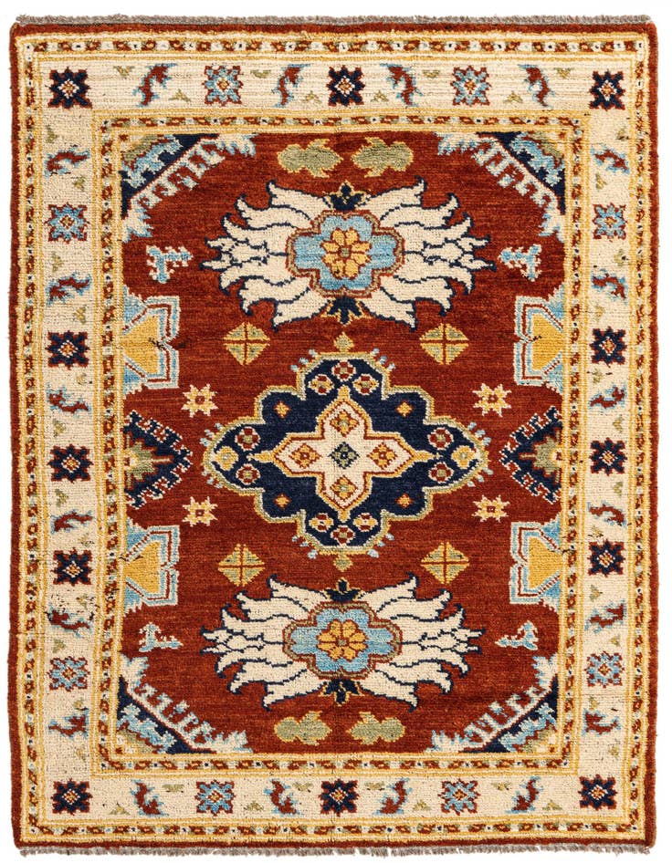 Detail image of 4' x 5' 10 Hand Knotted Kazak Wool Rug