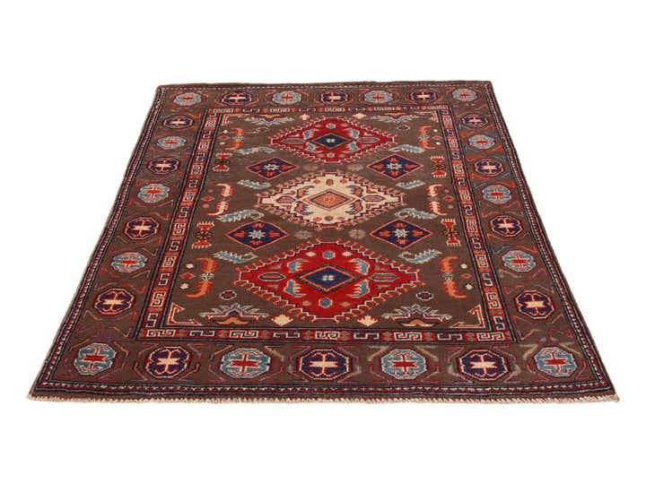 3' 4 x 4' 9 Hand Knotted Kazak Rug