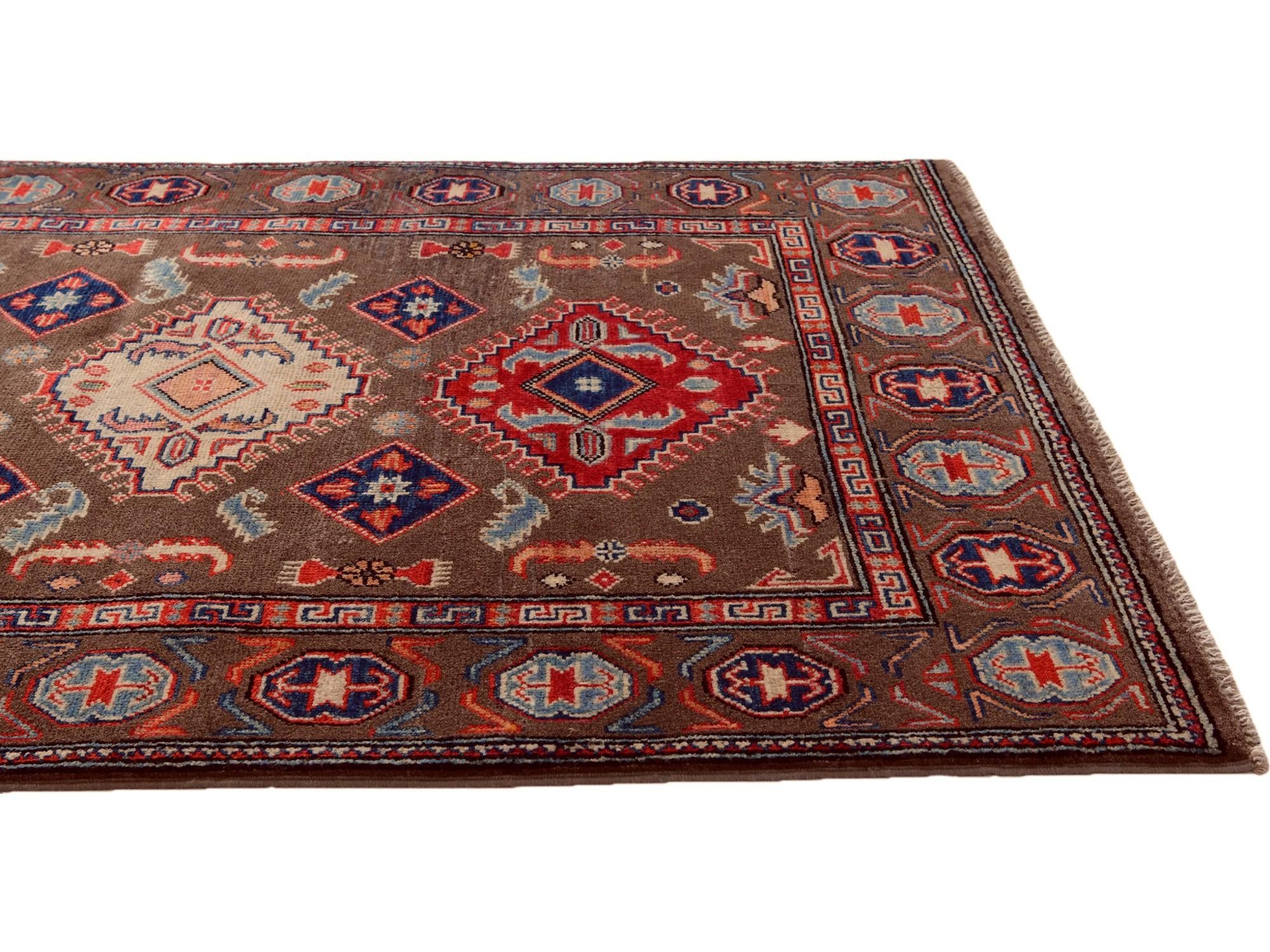 3' 4 x 4' 9 Hand Knotted Kazak Rug