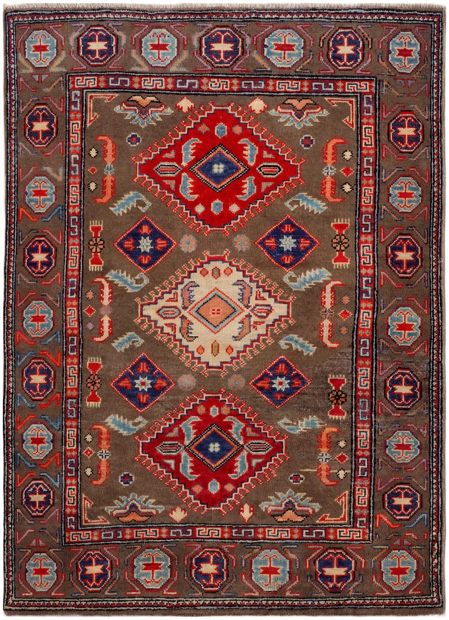 3' 4 x 4' 9 Hand Knotted Kazak Rug