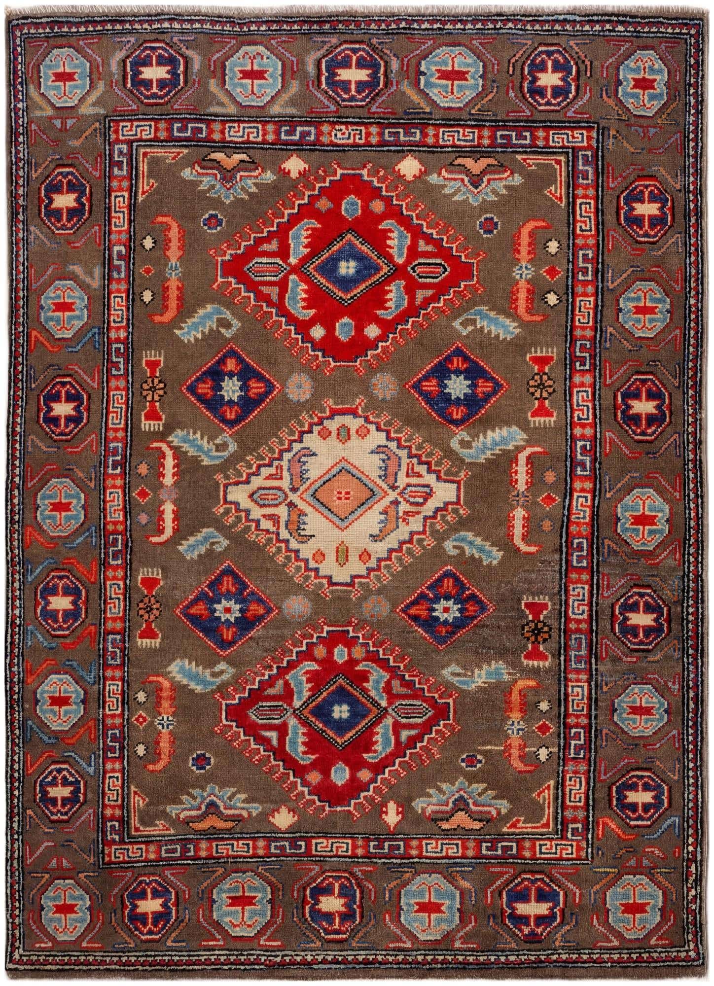 3' 4 x 4' 9 Hand Knotted Kazak Rug