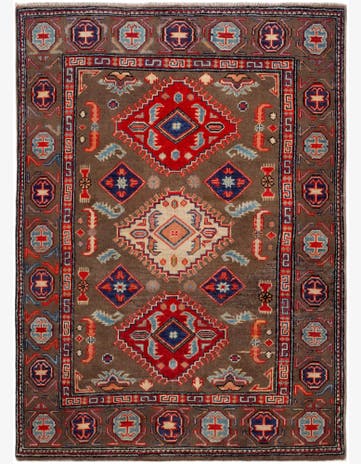 3' 4 x 4' 9 Hand Knotted Kazak Rug