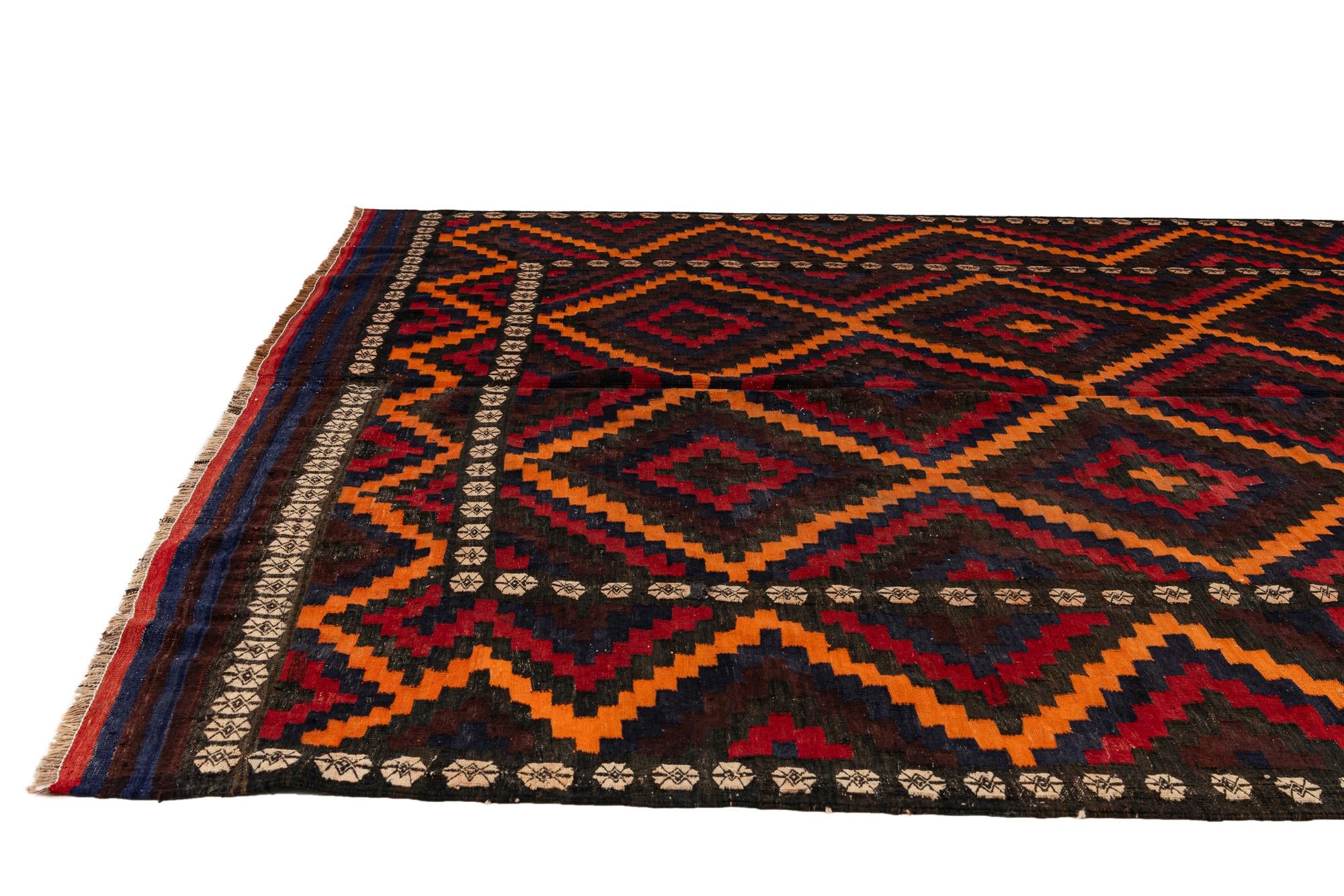 8' 3 x 10' 9 Hand Woven Kilim Afghan Wool Rug