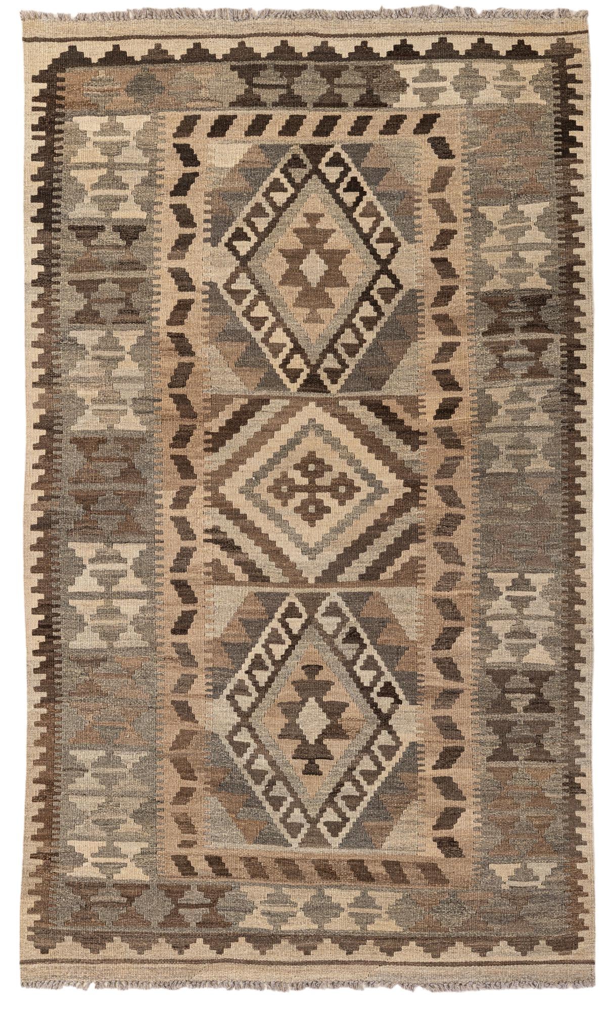 3' 11 x 6' 9 Hand Woven Kilim Maymana Wool Rug