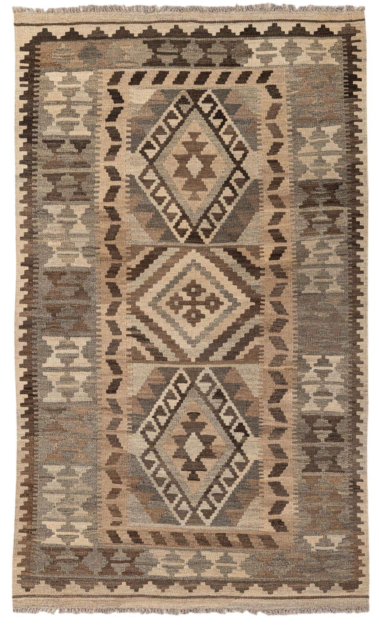 3' 11 x 6' 9 Hand Woven Kilim Maymana Wool Rug